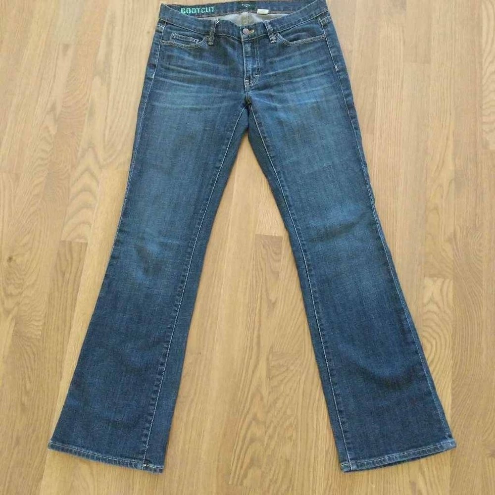 J.Crew Womens Boot Cut Jeans Blue Stretch Whiskered Pockets Denim 28